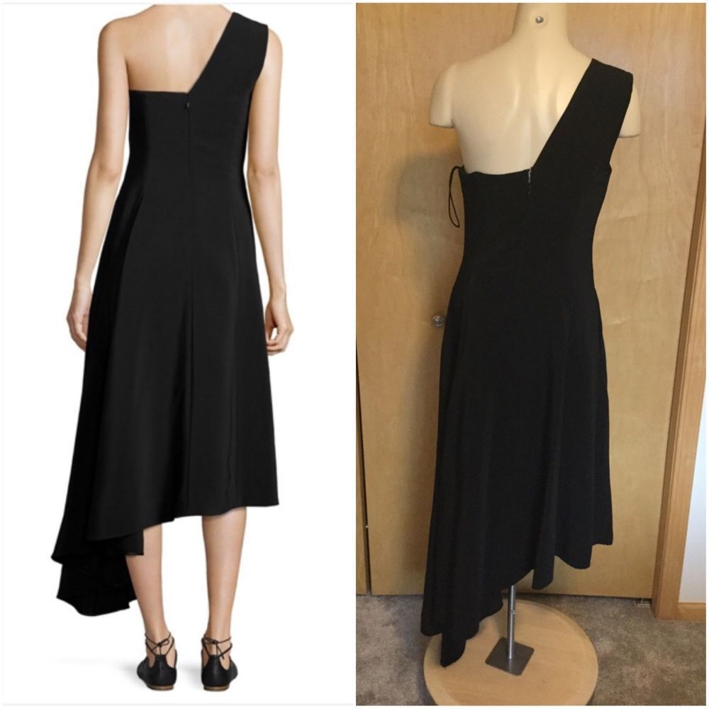 One Shoulder A-line Dress with Asymmetric Hem - Picture 2 of 7